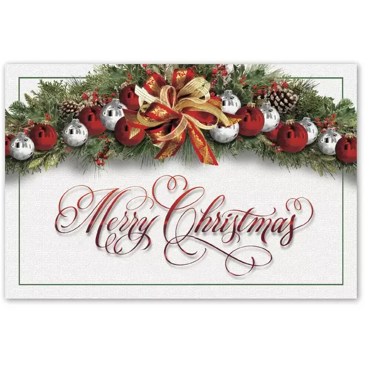 Custom Merry Christmas Postcards | Red and Silver Ornaments