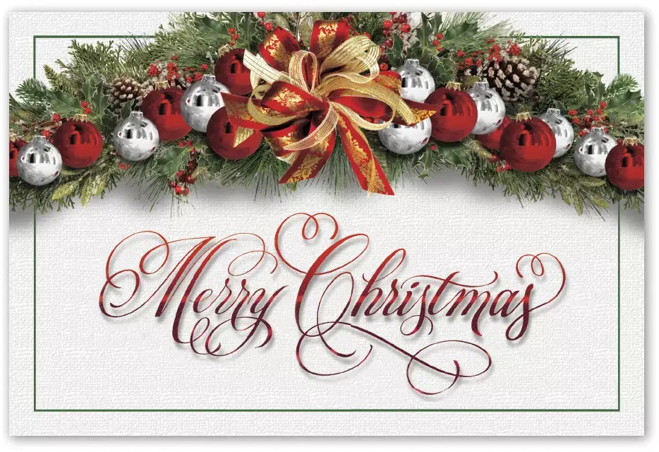 Custom Merry Christmas Postcards | Red and Silver Ornaments