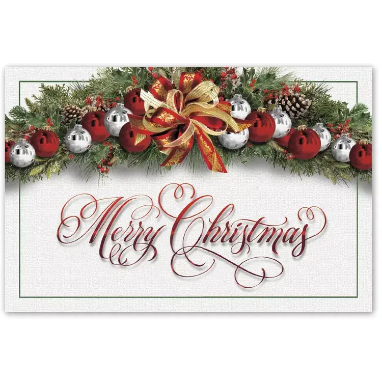 Custom Merry Christmas Postcards | Red and Silver Ornaments
