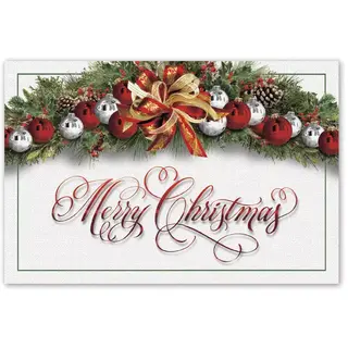 Custom Merry Christmas Postcards | Red and Silver Ornaments