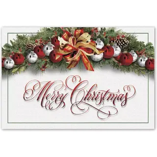 Custom Merry Christmas Postcards | Red and Silver Ornaments
