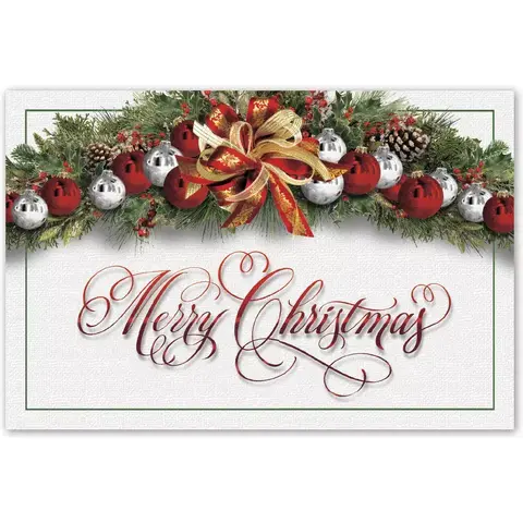 Custom Merry Christmas Postcards | Red and Silver Ornaments