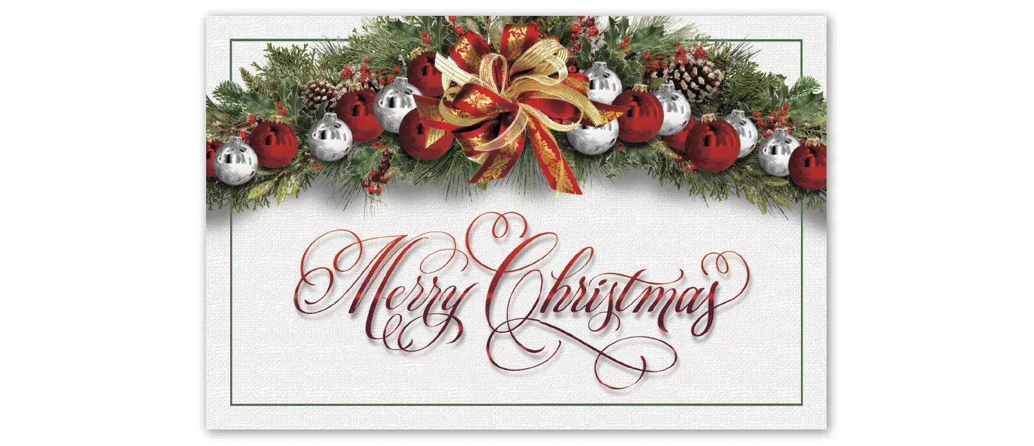 Custom Merry Christmas Postcards | Red and Silver Ornaments