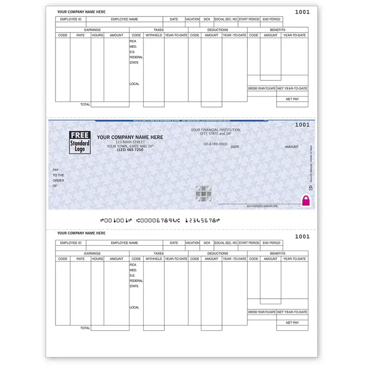 Microsoft© Dynamics GP Laser Payroll Checks with Logo