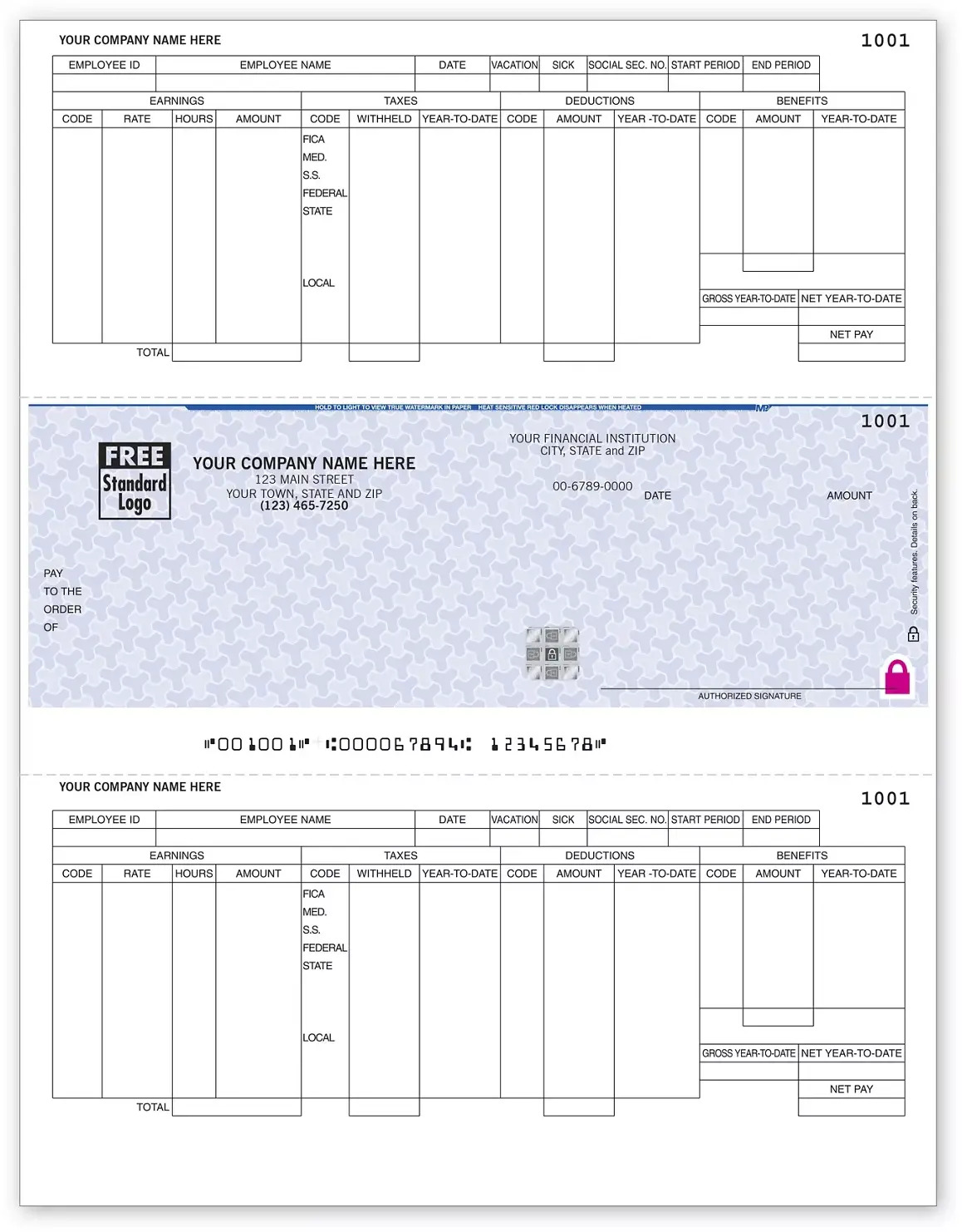 Microsoft© Dynamics GP Laser Payroll Checks with Logo
