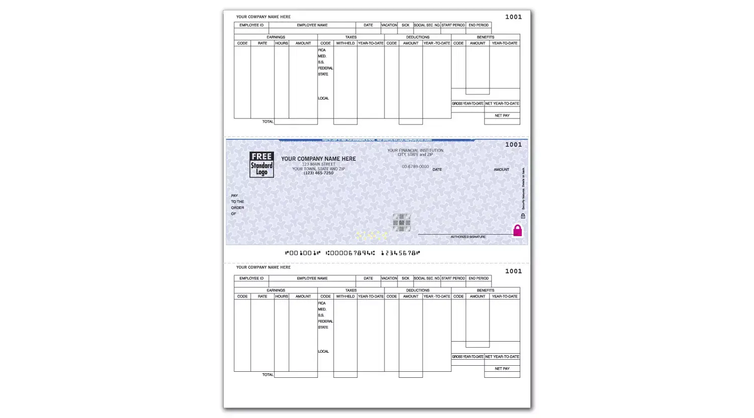Microsoft© Dynamics GP Laser Payroll Checks with Logo