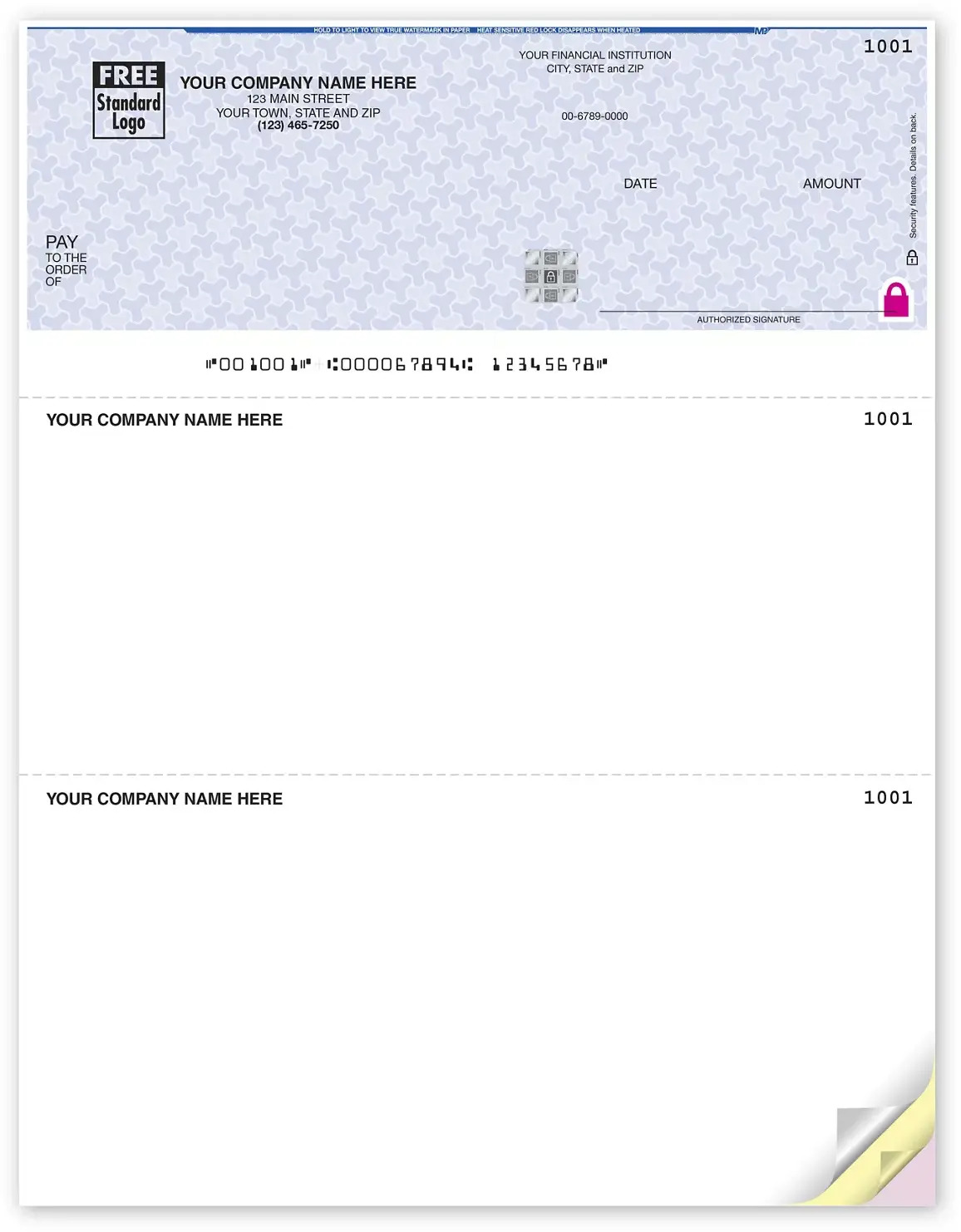 High Security Laser Top Checks with Logo for Security Professionals