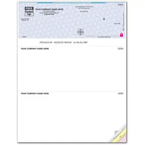High-security laser business check with reflective hologram foil and check-on-top layout