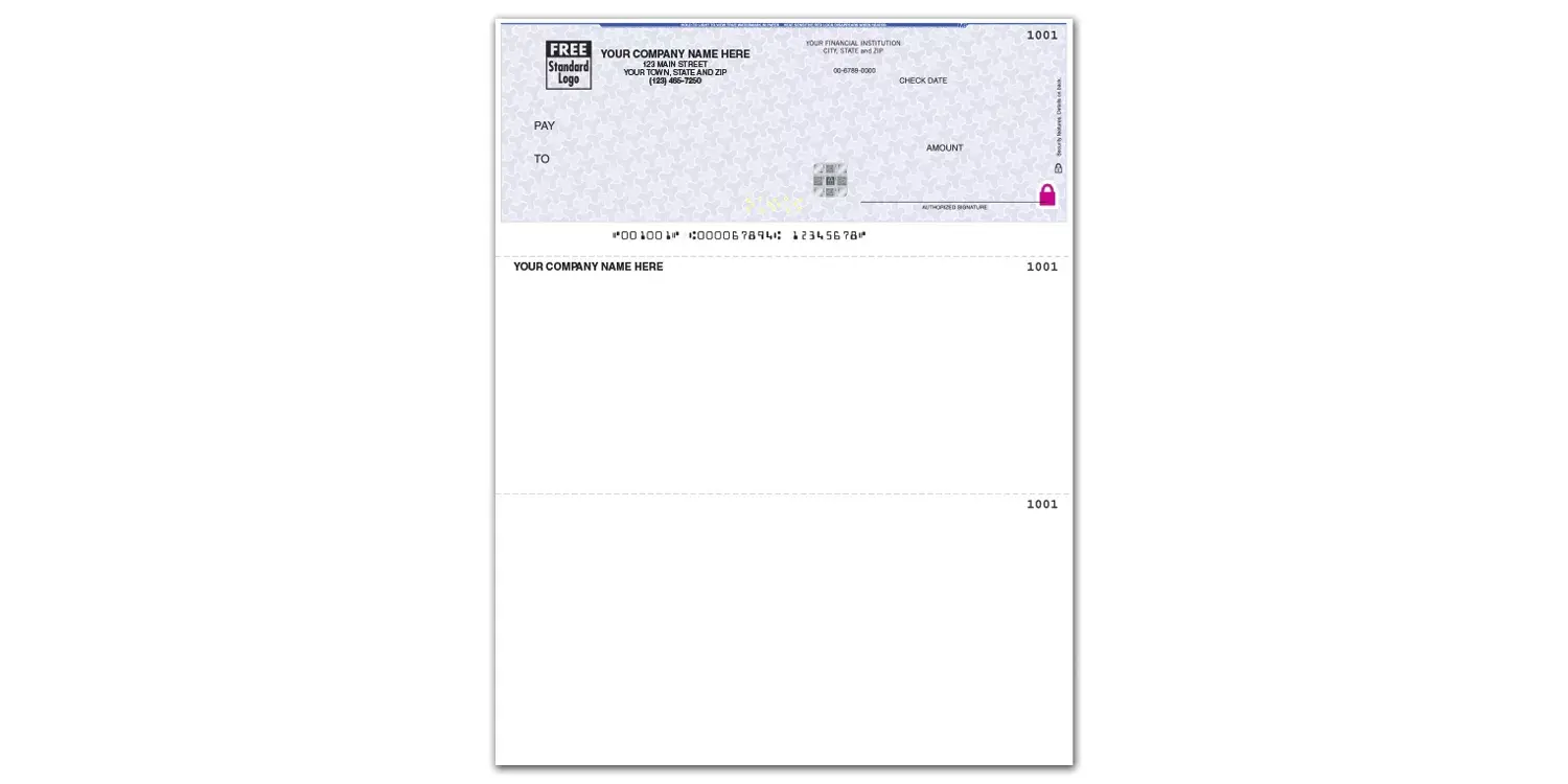 High Security Laser Deltek® Checks with Business Logo