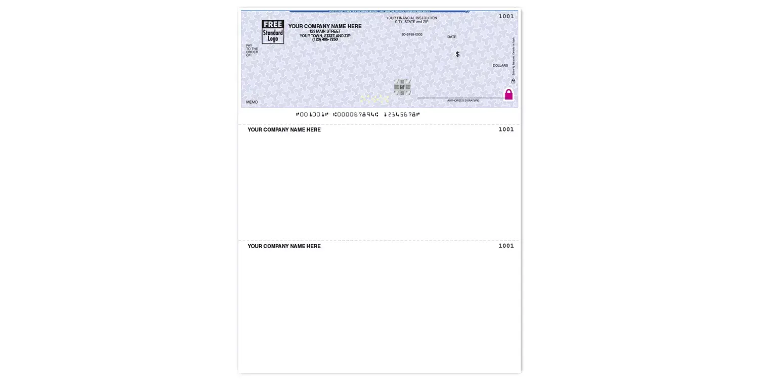 Custom Printed Laser Checks with Business Logo on Secure Paper
