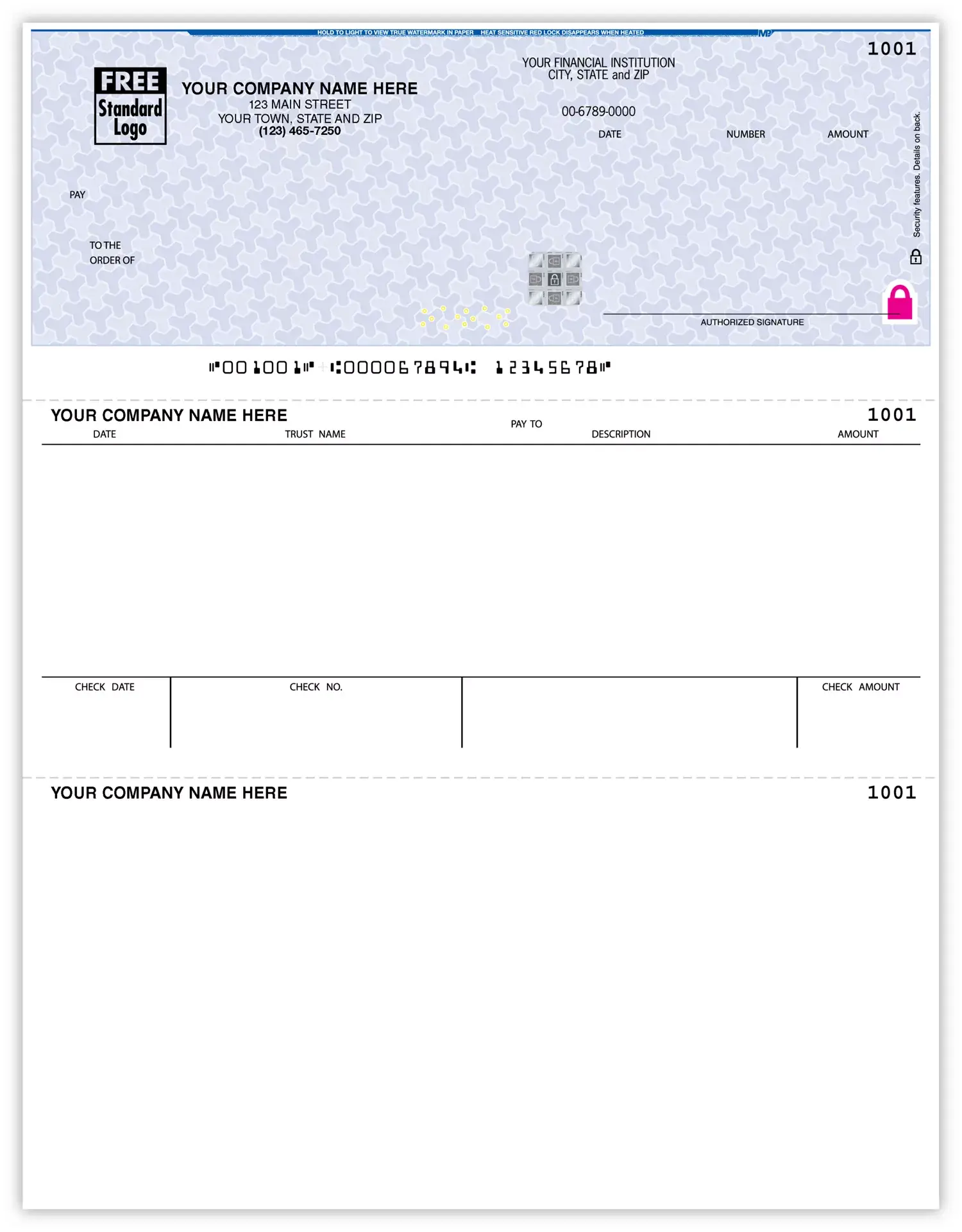 Laser Trust Account Checks with Security Features