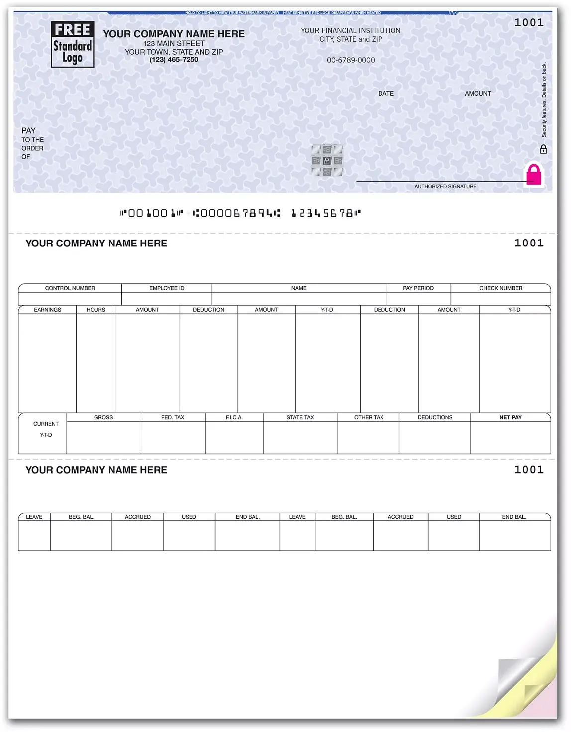 Costpoint Laser Checks for Payroll, Printed on Secure Paper