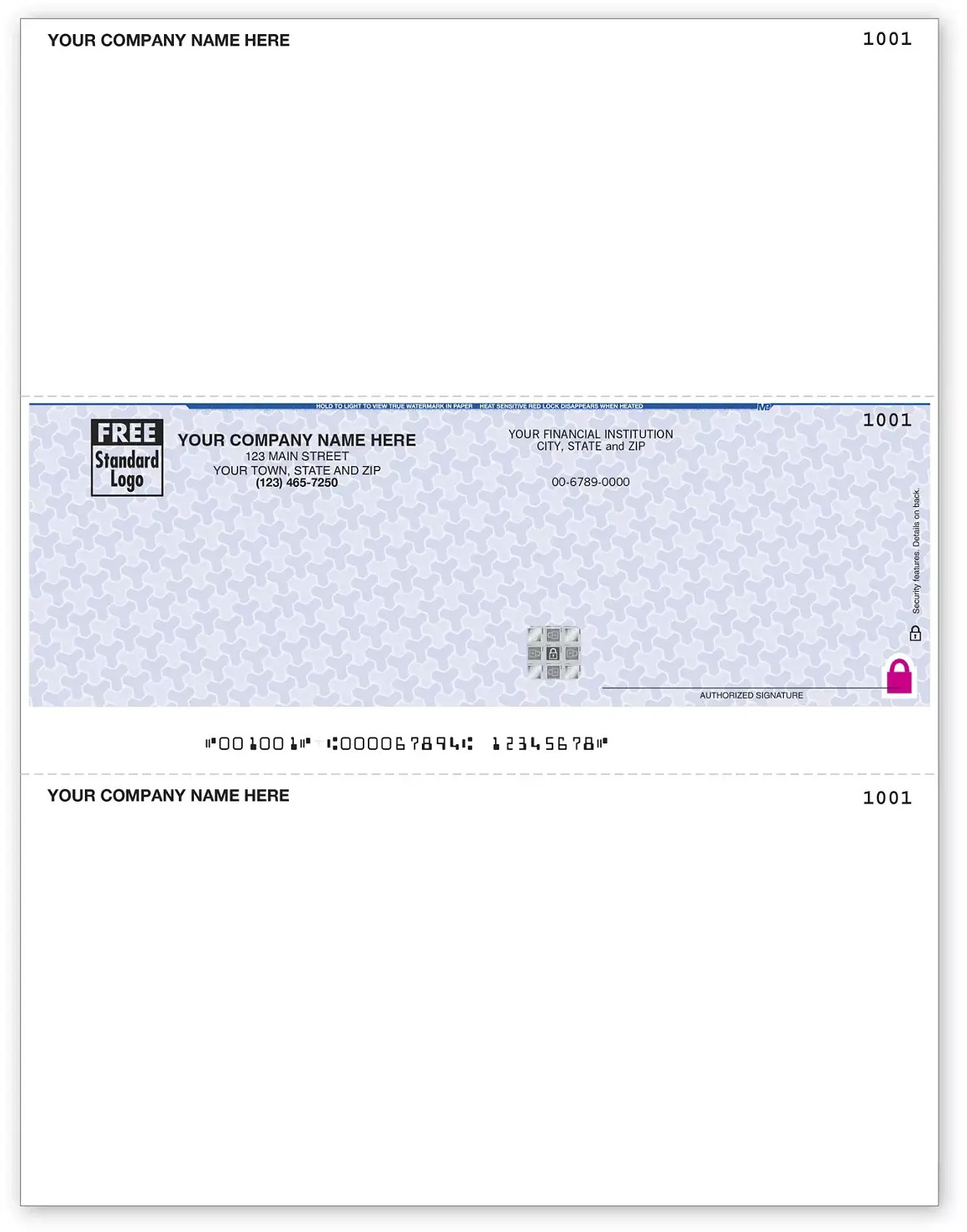 Sage Software Compatible Business Checks on Security Paper, Middle Check