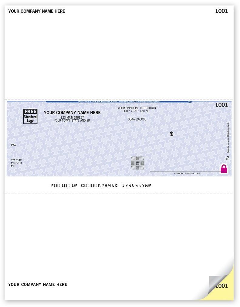 Sage 50 Laser OCR Business Checks With Logo on Secure Paper