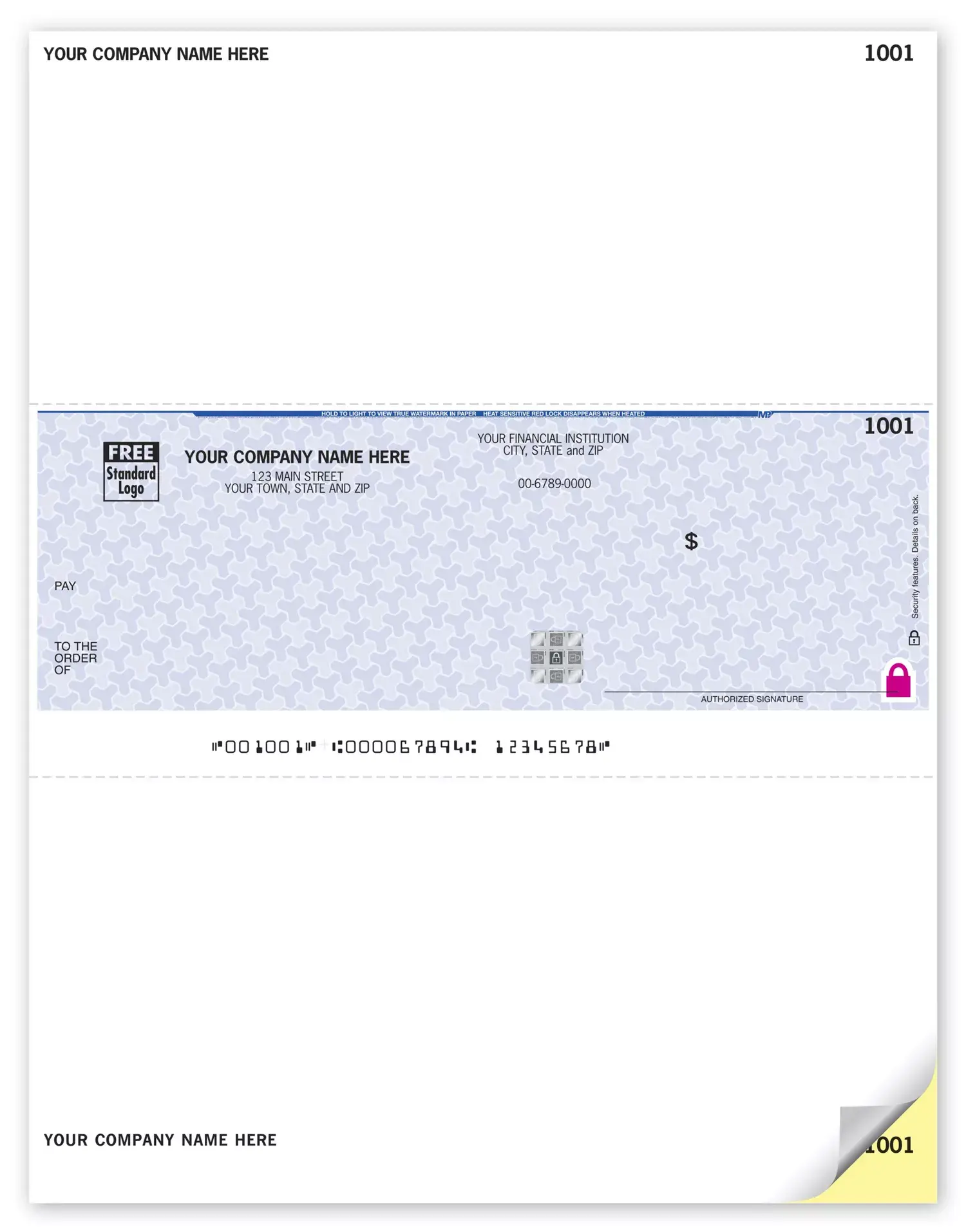 Sage 50 Laser OCR Business Checks With Logo on Secure Paper