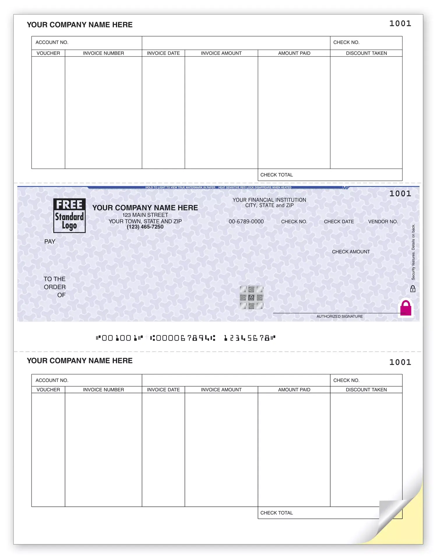 Microsoft© Accounts Payable Checks Printed on Secure Paper - 6 Columns