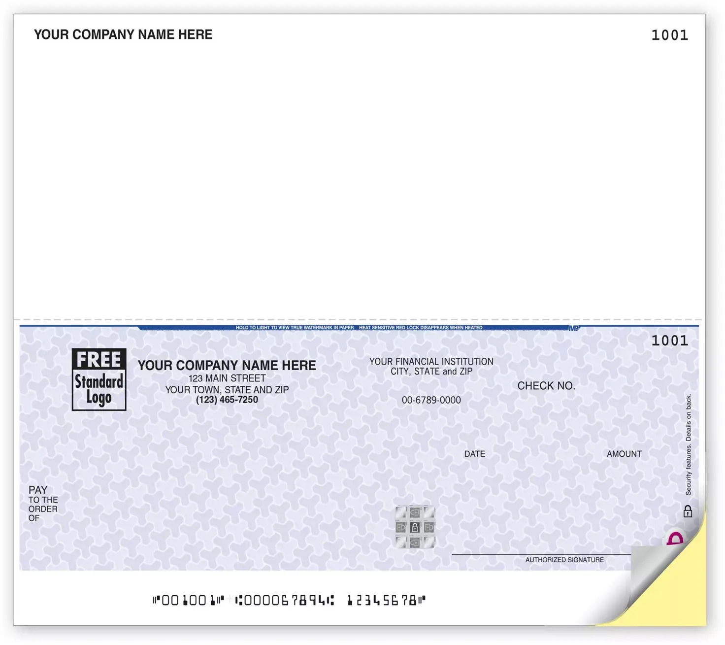 Laser Multipurpose Bottom Check - Secure Paper - 1 Stub
