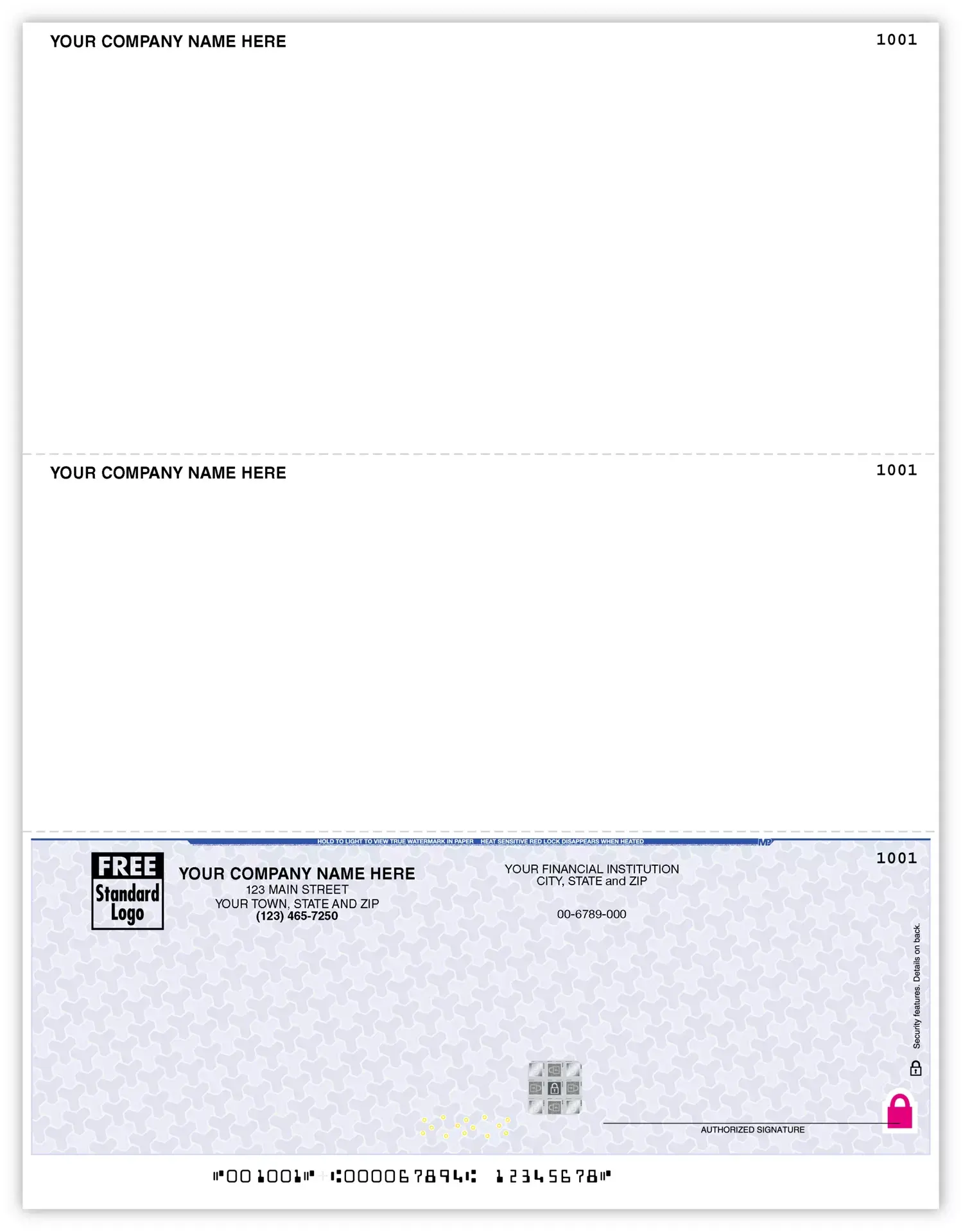 Customized Secure Laser Checks - Bottom Check - 2 Stubs