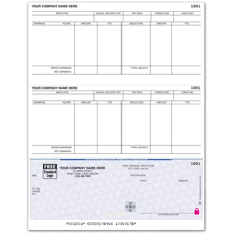 Software compatible laser payroll checks printed on secure paper