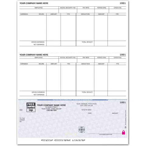 Software compatible laser payroll checks printed on secure paper