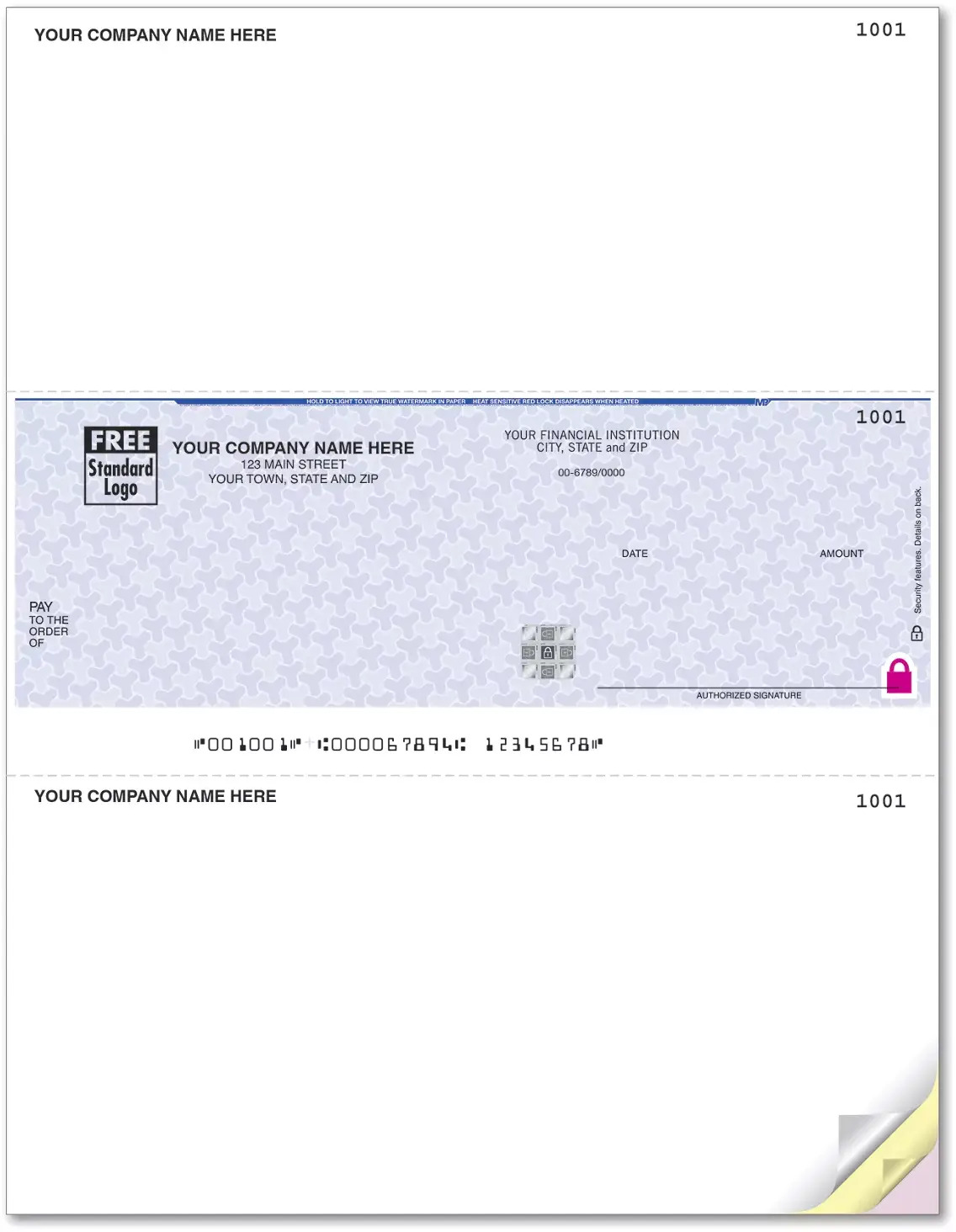 Custom Computer Checks Printed on Secure Paper with Company Logo