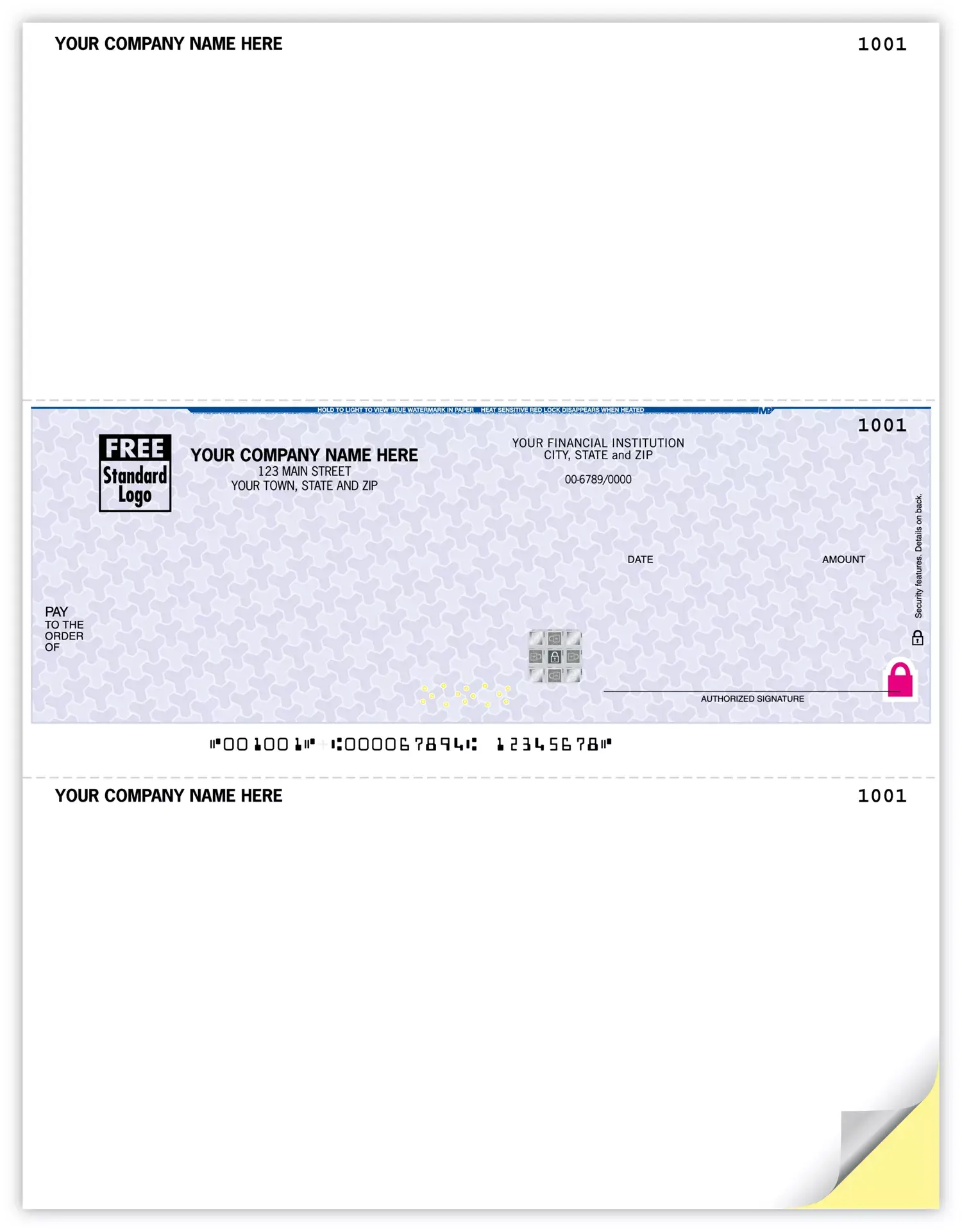 Custom Computer Checks Printed on Secure Paper with Company Logo