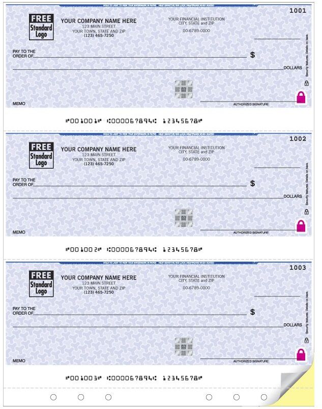 Business checks printed on secure paper and compatible with Quickbooks software 