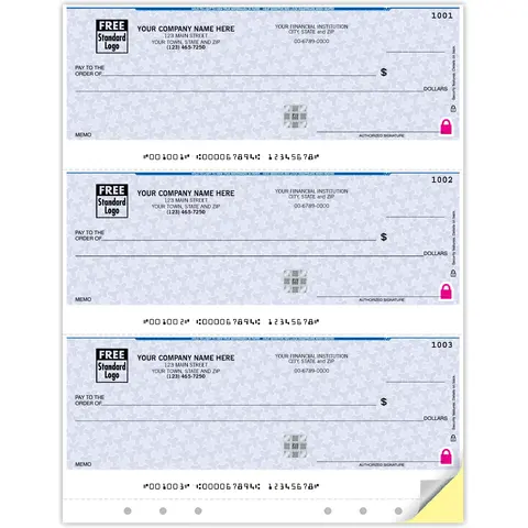 Business checks printed on secure paper and compatible with Quickbooks software 