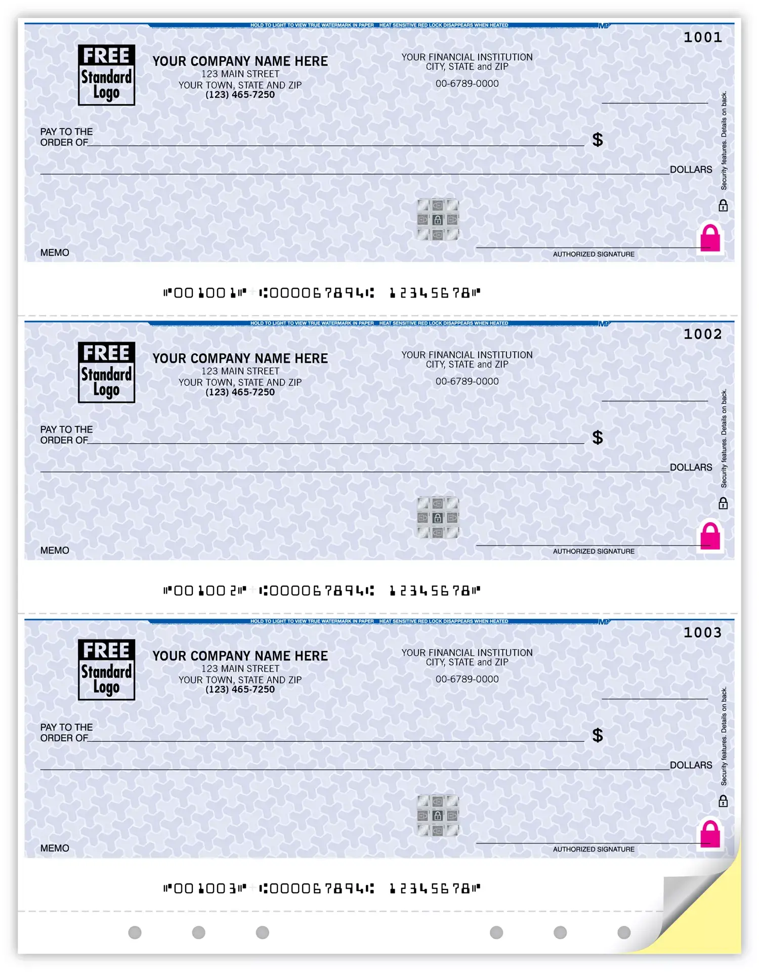 Business checks printed on secure paper and compatible with Quickbooks software 