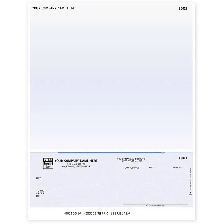 DLB135, Laser Business Checks - Two Stubs, Bottom Check