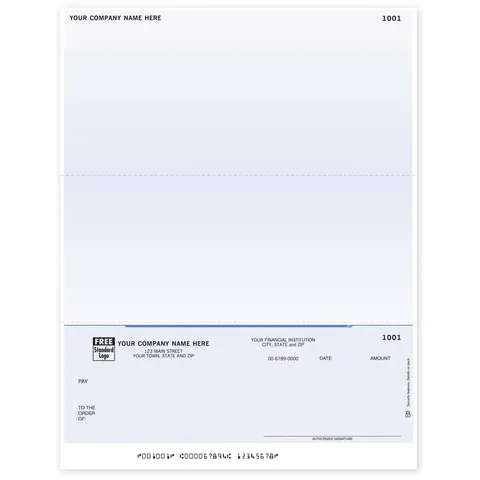DLB135, Laser Business Checks - Two Stubs, Bottom Check