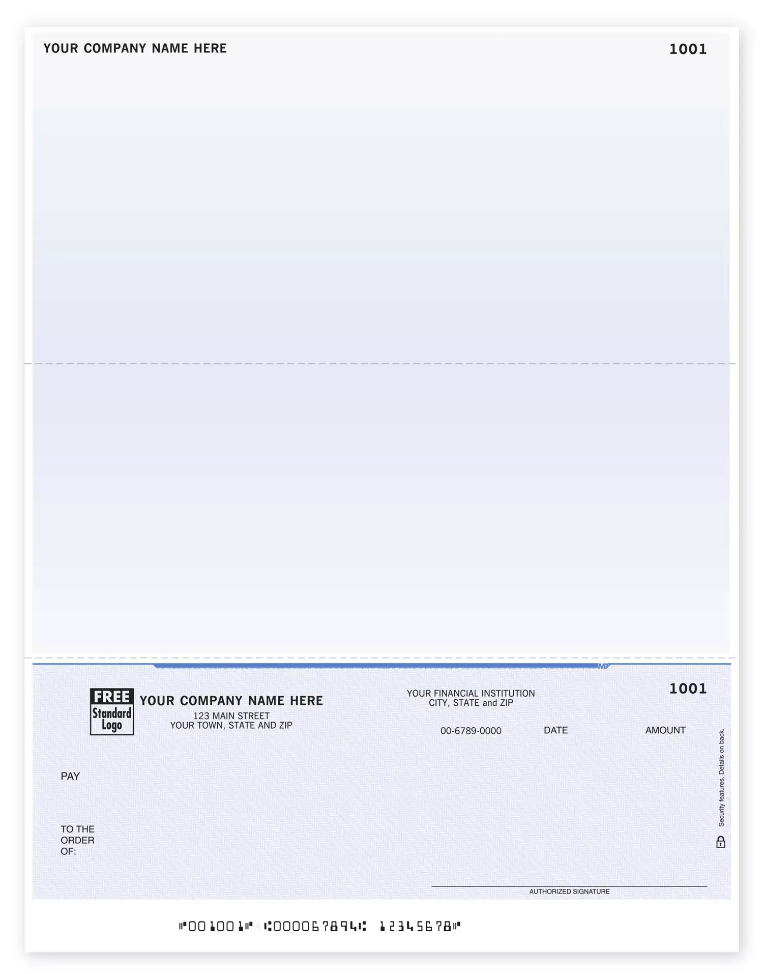 DLB135, Laser Business Checks - Two Stubs, Bottom Check