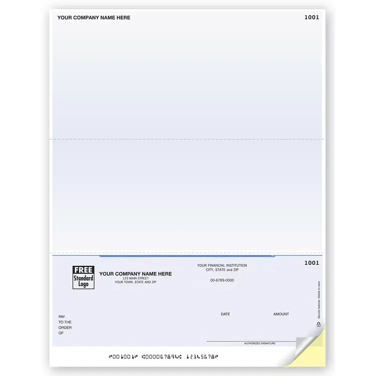 Laser Unlined Business Checks - Bottom Check, Two Stubs
