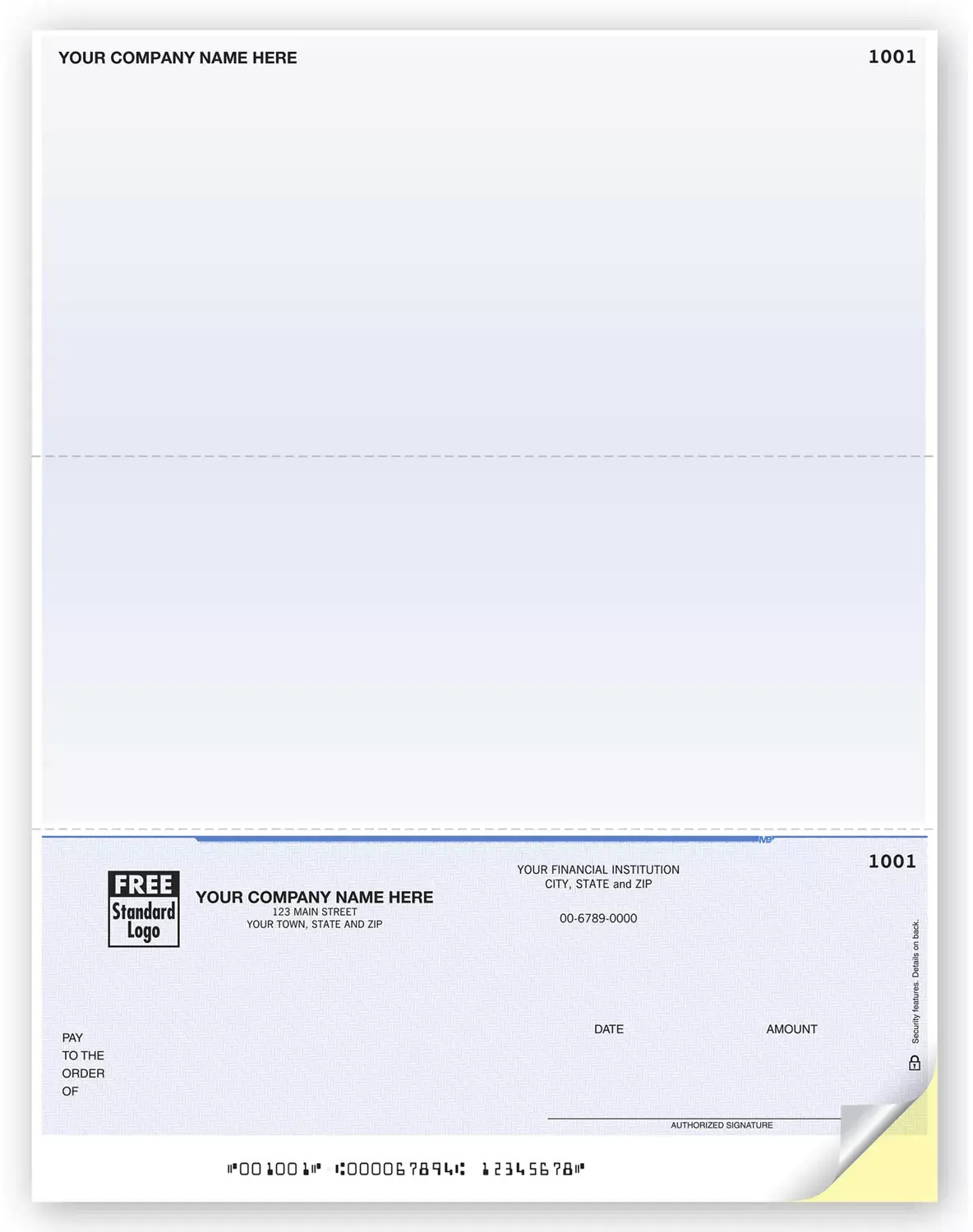 Laser Unlined Business Checks - Bottom Check, Two Stubs
