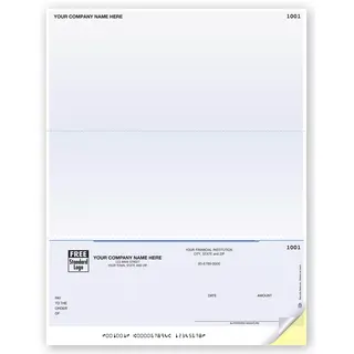 Laser Unlined Business Checks - Bottom Check, Two Stubs
