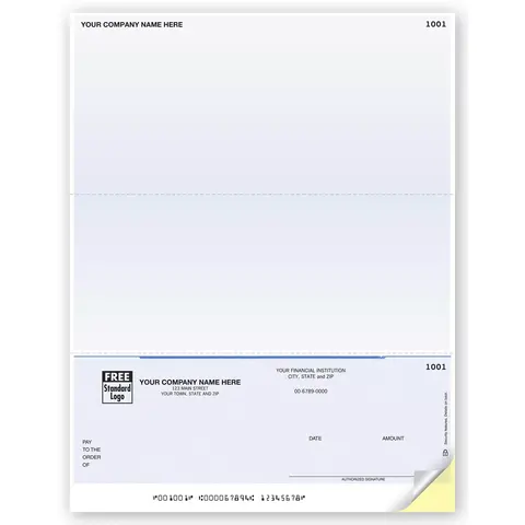 Laser Unlined Business Checks - Bottom Check, Two Stubs