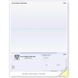 Laser Unlined Business Checks - Bottom Check, Two Stubs