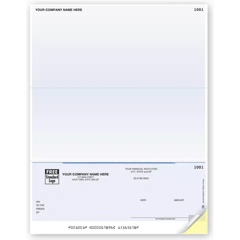 Laser Unlined Business Checks - Bottom Check, Two Stubs
