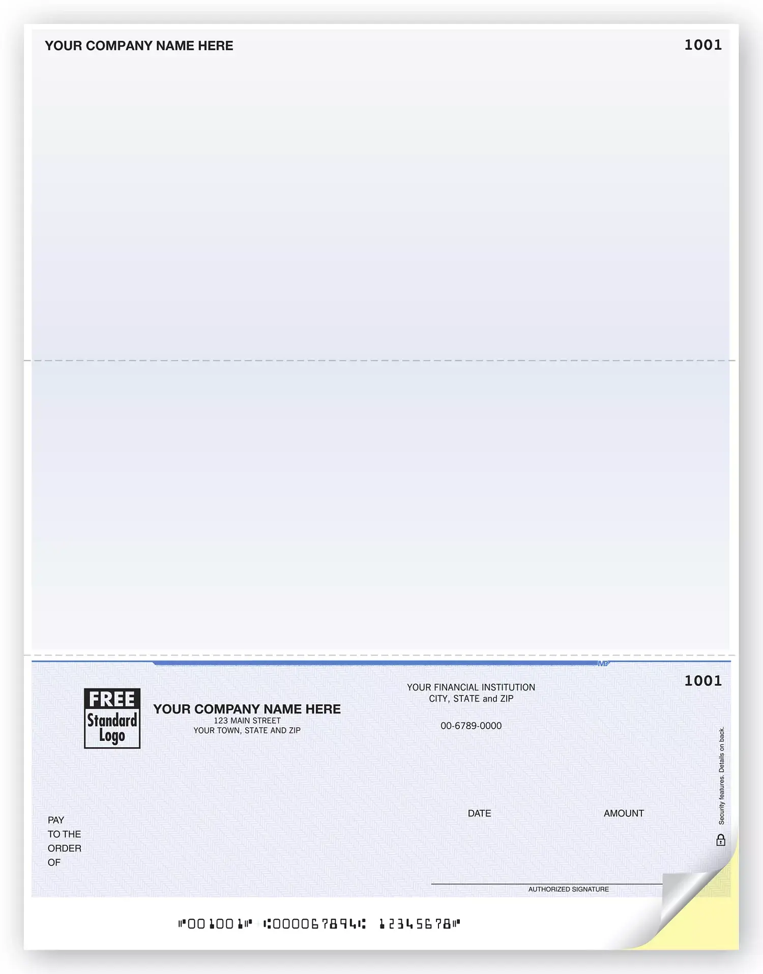 Laser Unlined Business Checks - Bottom Check, Two Stubs