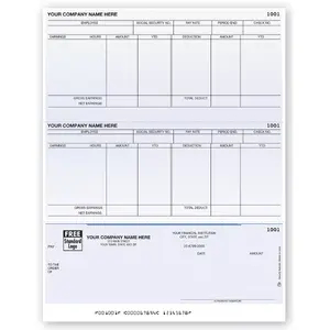 Custom Printed Laser Payroll Checks, Bottom Check, Detailed Columns
