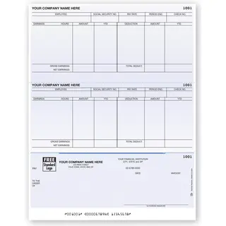 Custom Printed Laser Payroll Checks, Bottom Check, Detailed Columns