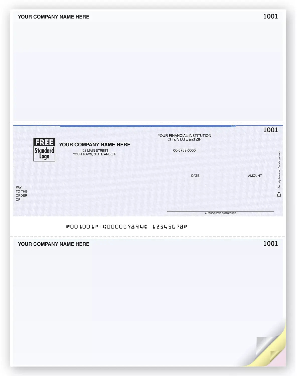 Business Laser ACCPAC Checks, Middle Check with 2 Stubs