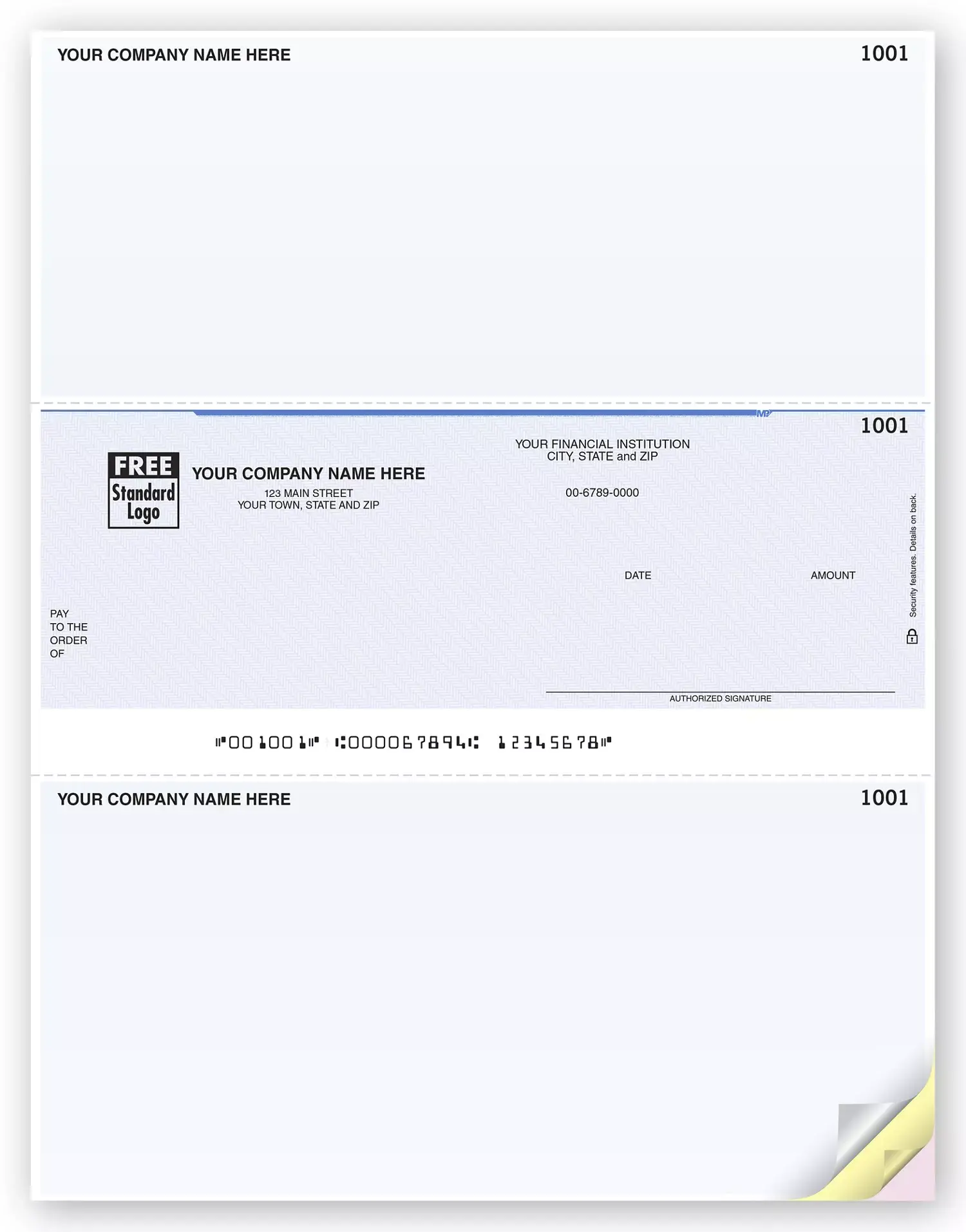Business Laser ACCPAC Checks, Middle Check with 2 Stubs