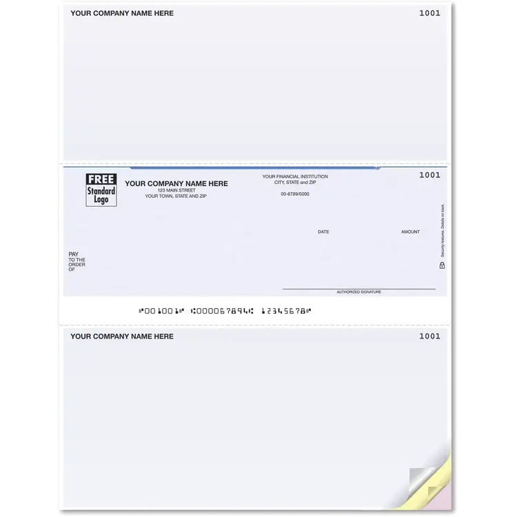 Custom computer check with middle-placement layout and two detachable stubs
