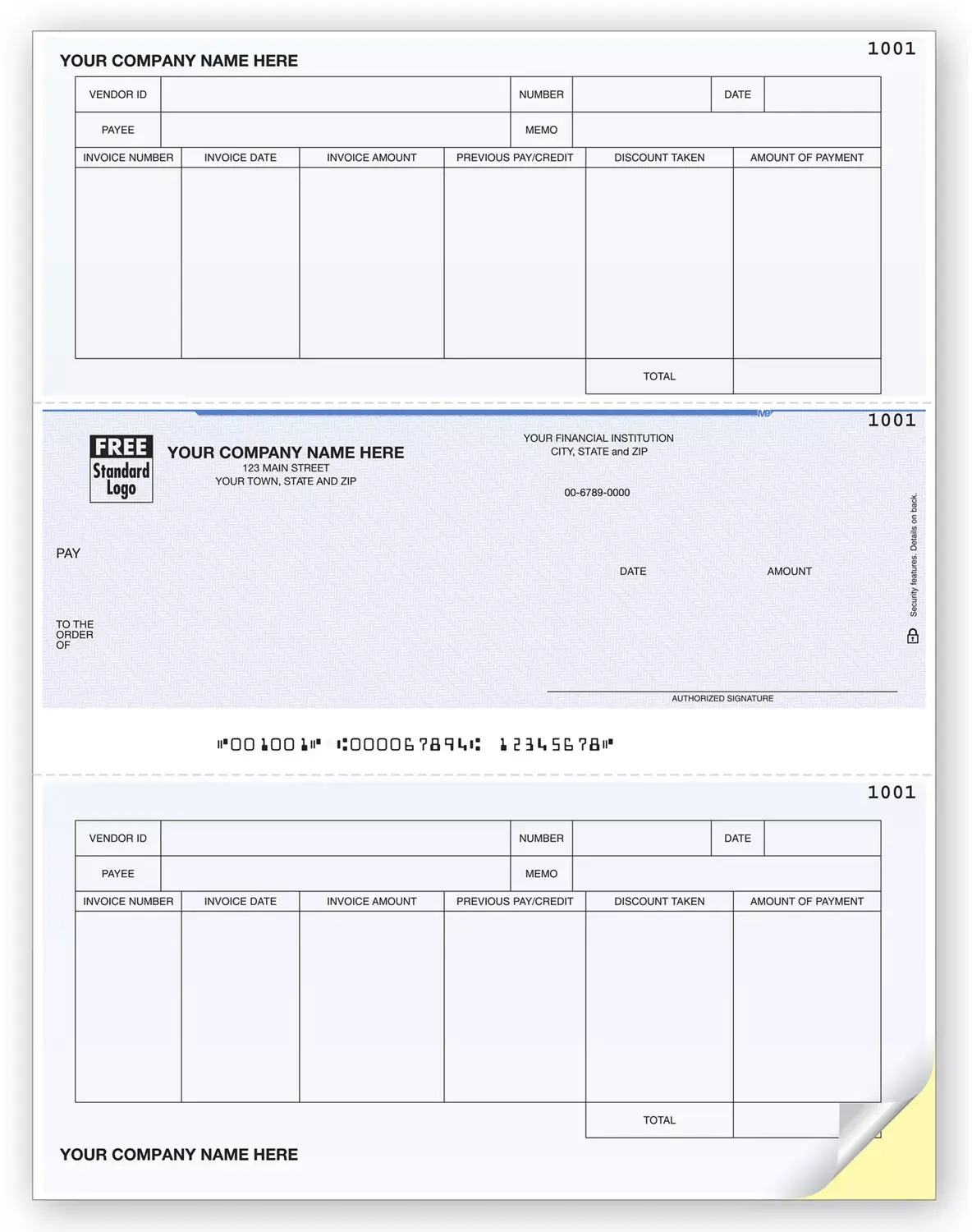 Sage DacEasy Computer Checks for Accounts Payable with Payee Info and Memo