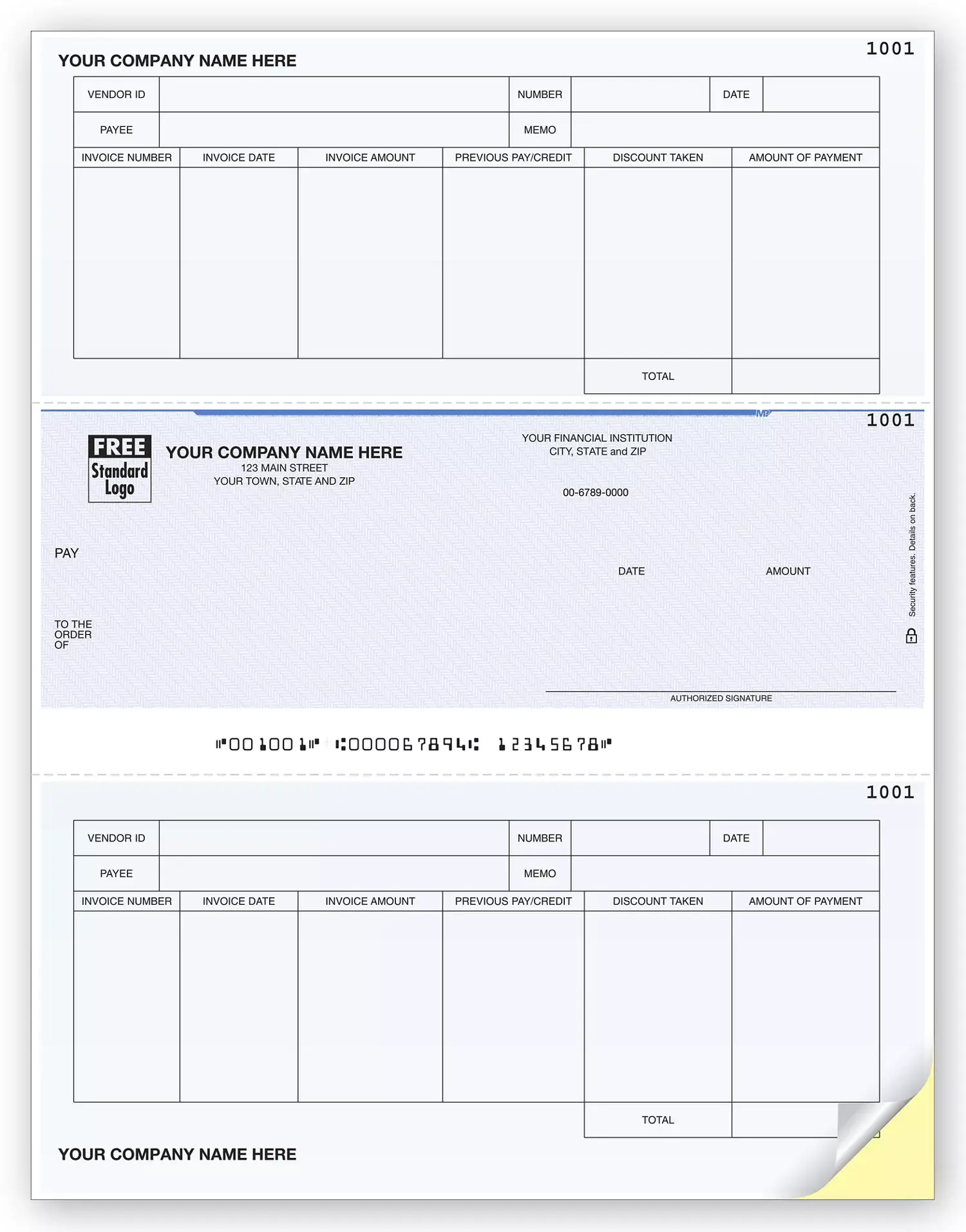 Sage DacEasy Computer Checks for Accounts Payable with Payee Info and Memo
