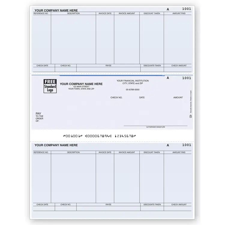 Computer Checks for Accounts Payable - Middle Check with 2 Stubs