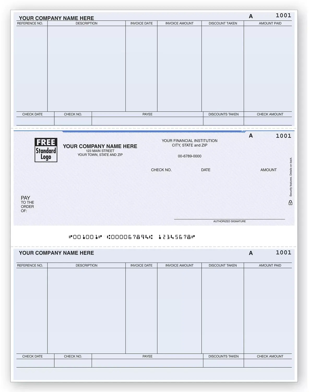 Computer Checks for Accounts Payable - Middle Check with 2 Stubs