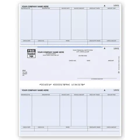 Computer Checks for Accounts Payable - Middle Check with 2 Stubs