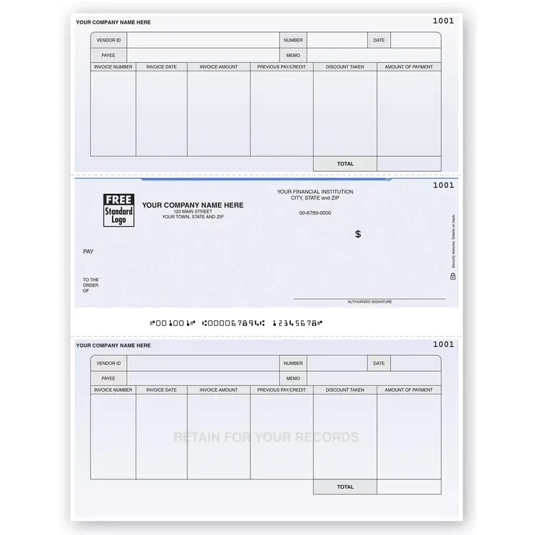 Accounts Payable Middle Checks with Stubs for Record Keeping